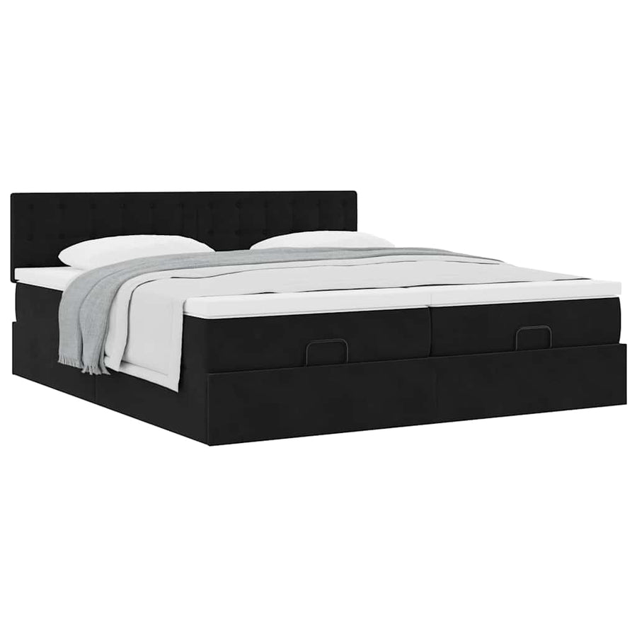Ottoman bed met matrassen 160x200cm fluweel zwart