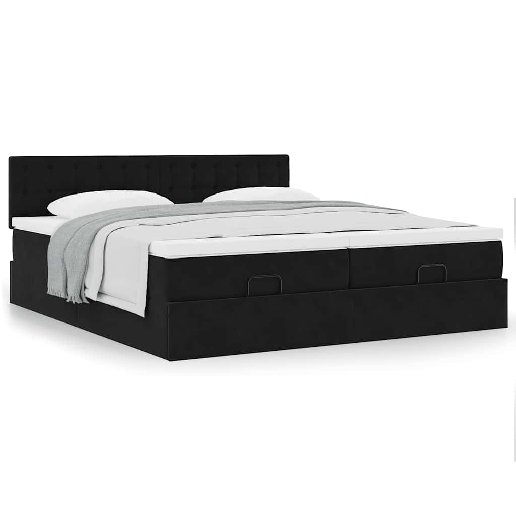 Ottoman bed met matrassen 160x200cm fluweel zwart