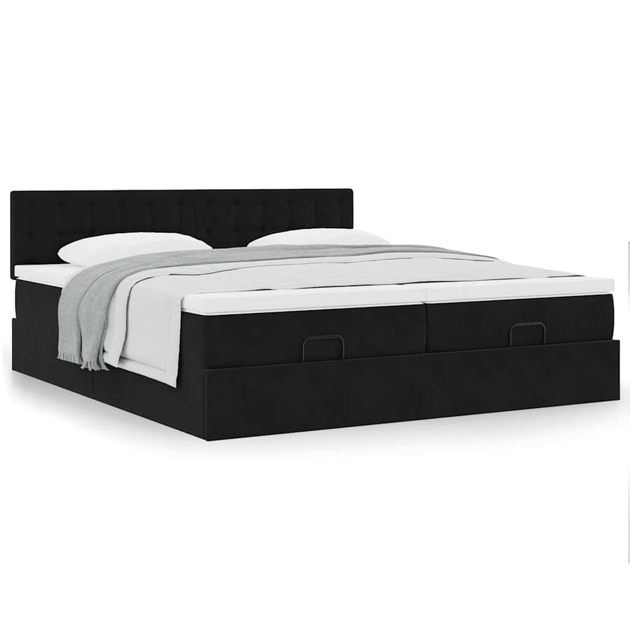 Ottoman bed met matrassen 160x200cm fluweel zwart