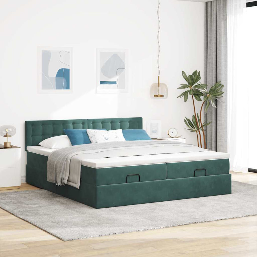 Ottoman Bed Met Matrassen 160X200Cm Fluweel 160 x 200 cm Donkergroen