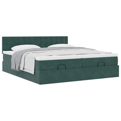 Ottoman Bed Met Matrassen 160X200Cm Fluweel 160 x 200 cm Donkergroen