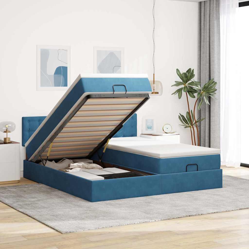 Ottoman bed met matrassen 160x200cm fluweel donkerblauw
