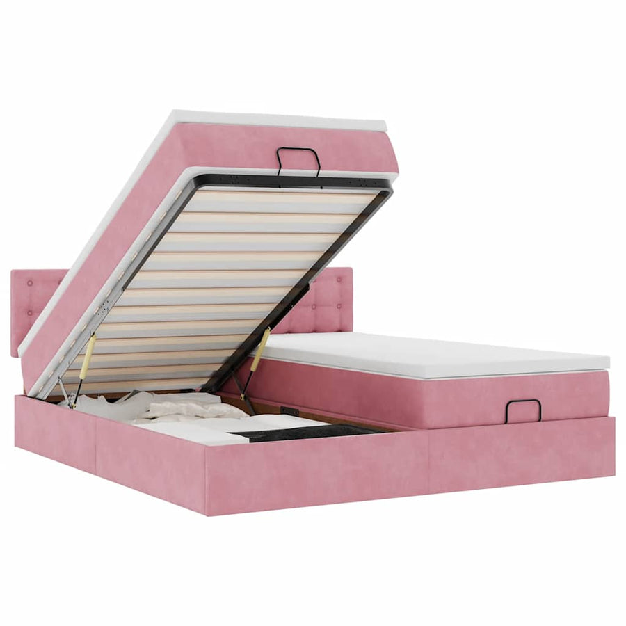 Ottoman bed met matrassen 160x200cm fluweel roze