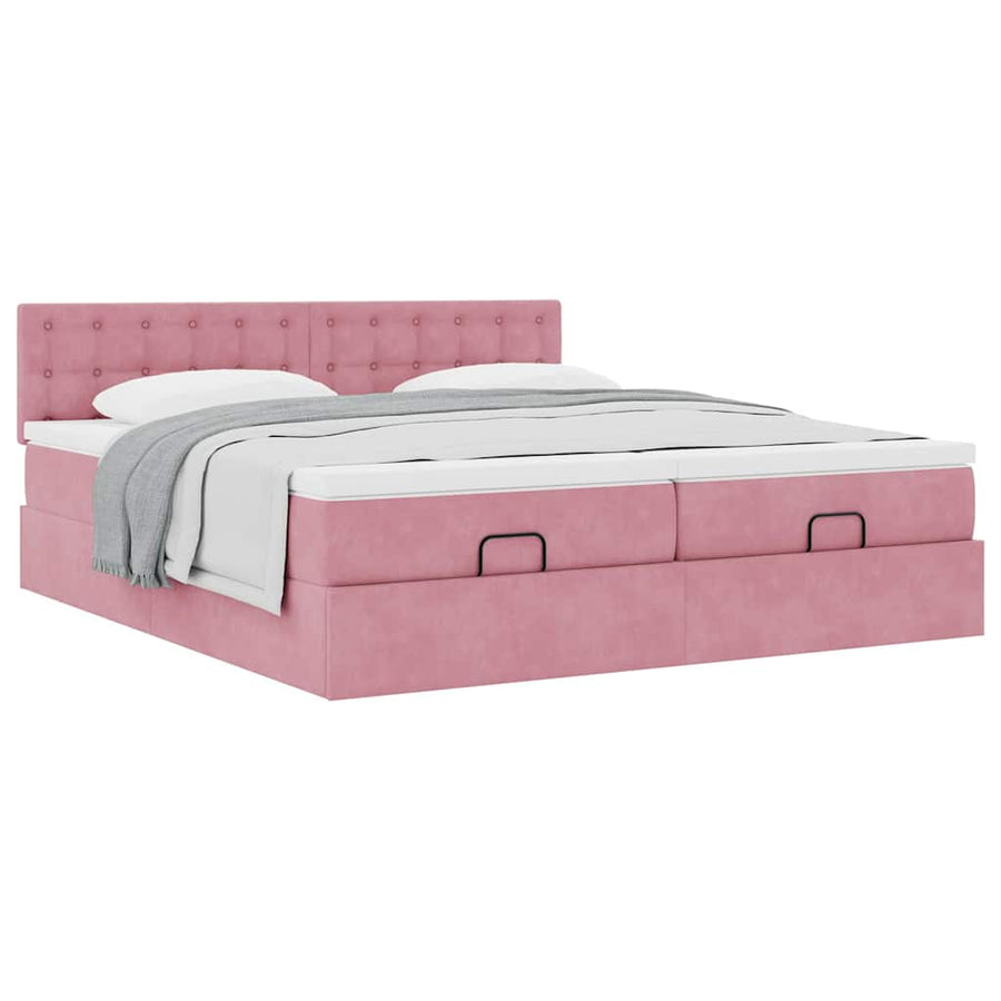 Ottoman bed met matrassen 160x200cm fluweel roze
