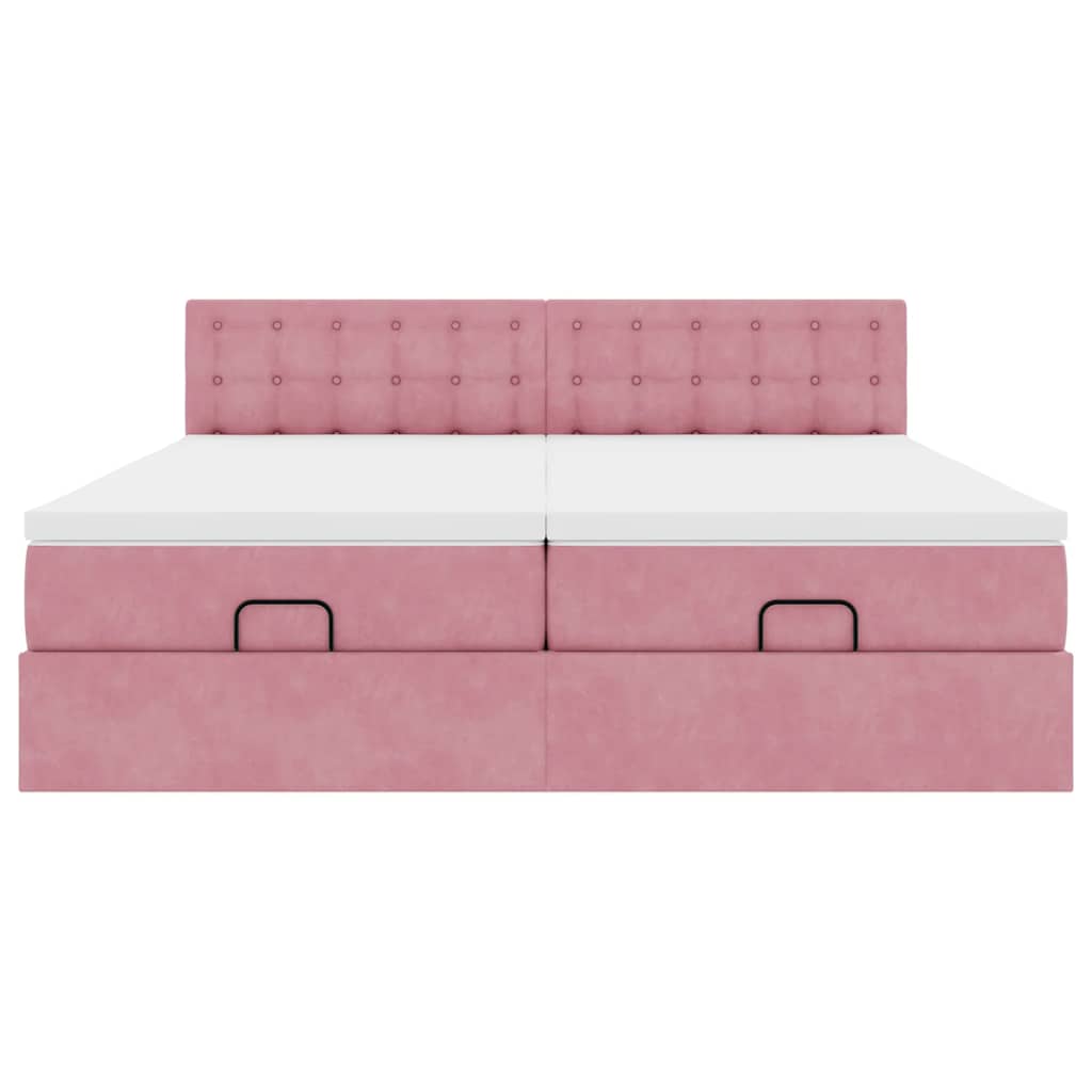 Ottoman bed met matrassen 160x200cm fluweel roze