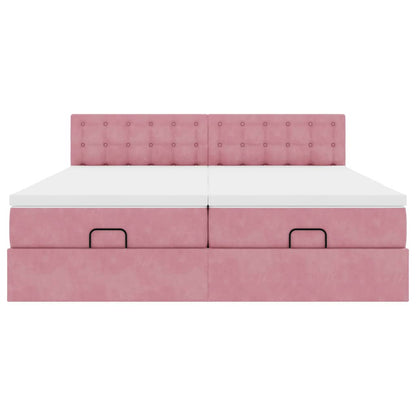Ottoman bed met matrassen 160x200cm fluweel roze