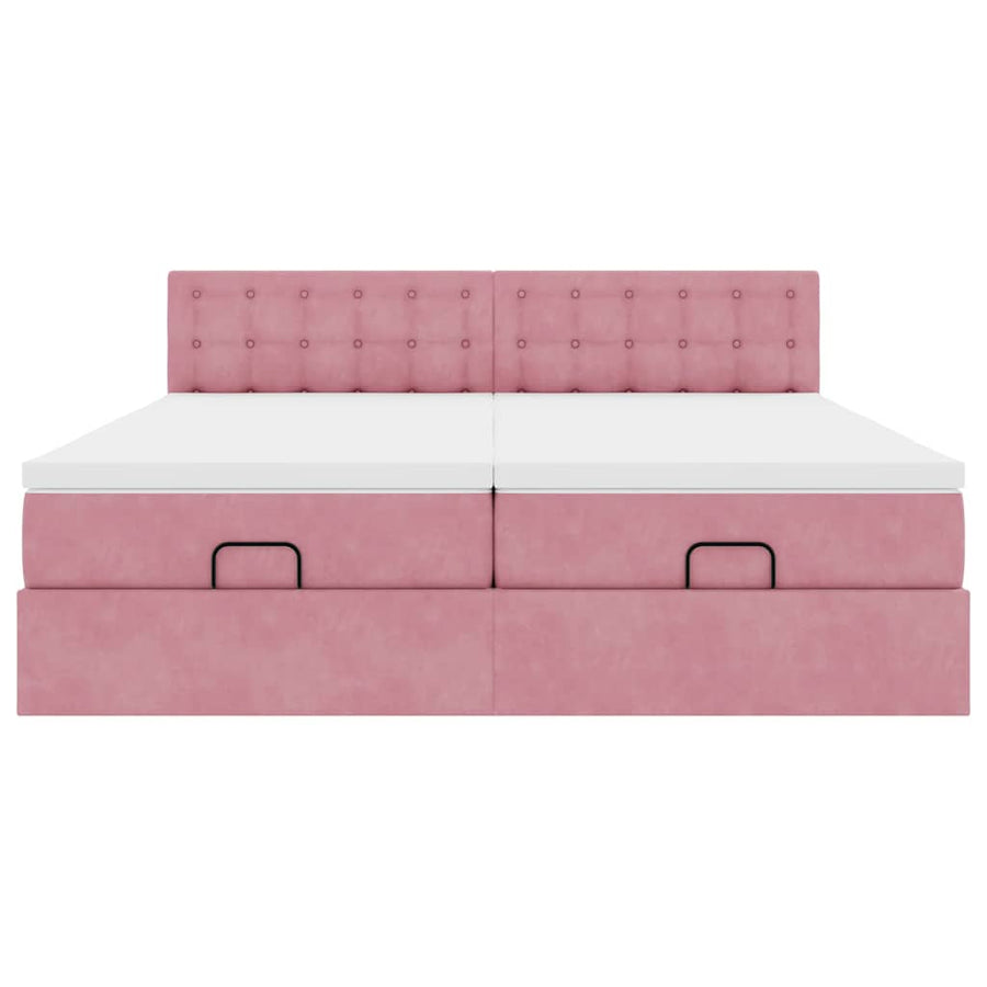 Ottoman bed met matrassen 160x200cm fluweel roze