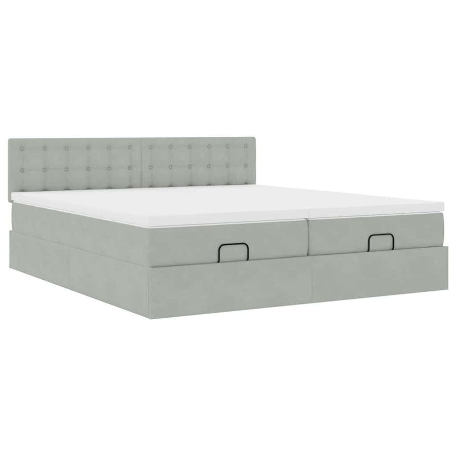Ottoman bed met matrassen 180x200cm fluweel lichtgrijs