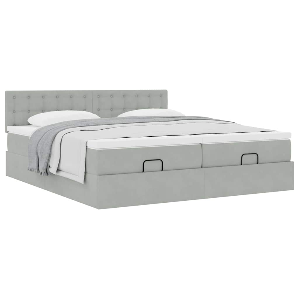 Ottoman bed met matrassen 180x200cm fluweel lichtgrijs