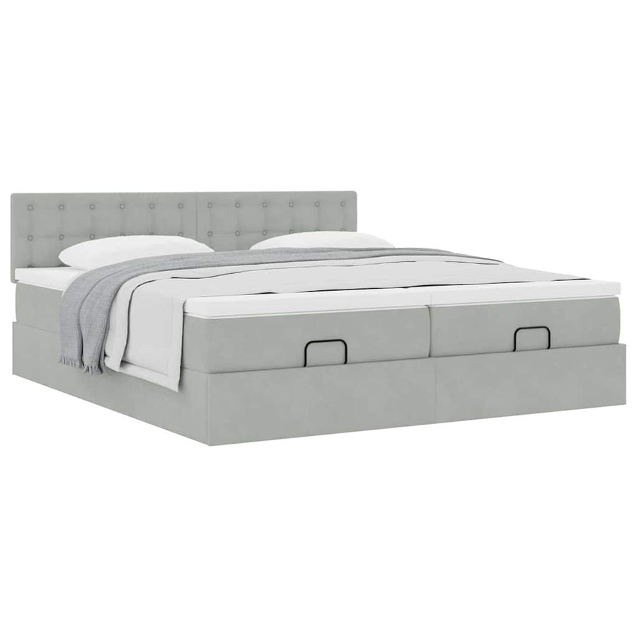 Ottoman bed met matrassen 180x200cm fluweel lichtgrijs