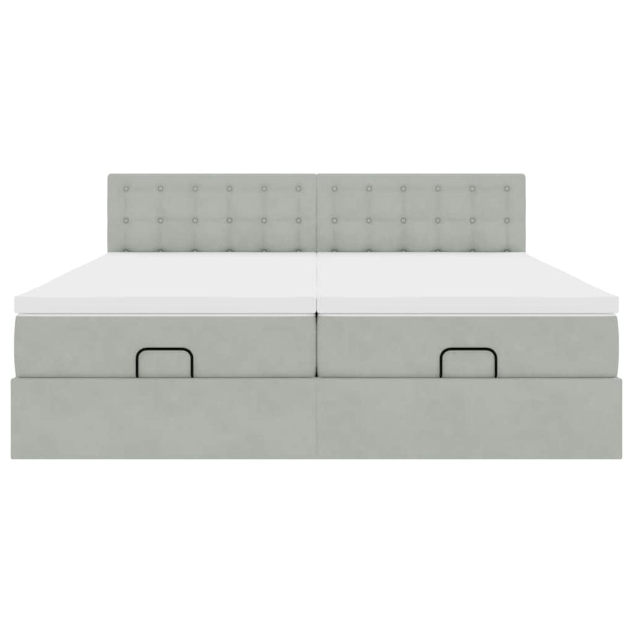 Ottoman bed met matrassen 180x200cm fluweel lichtgrijs