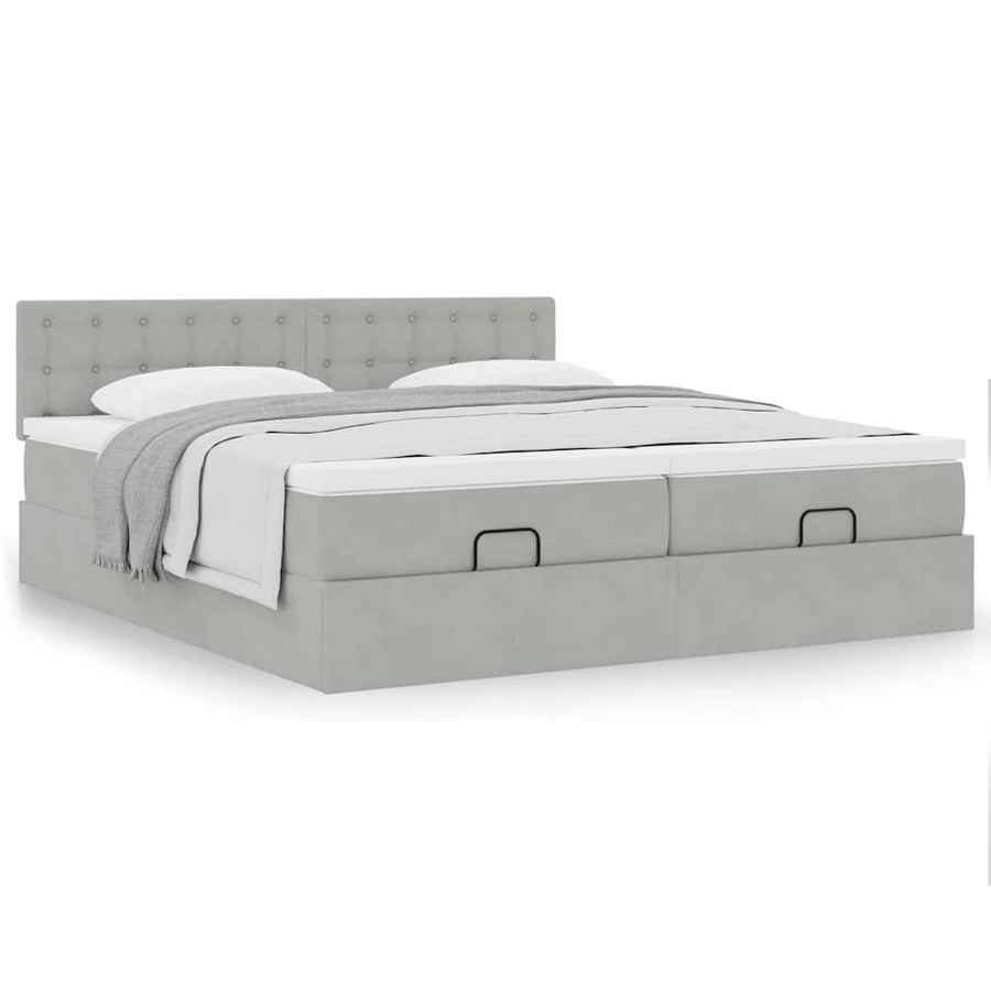 Ottoman bed met matrassen 180x200cm fluweel lichtgrijs