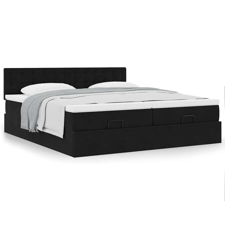 Ottoman bed met matrassen 180x200cm fluweel zwart