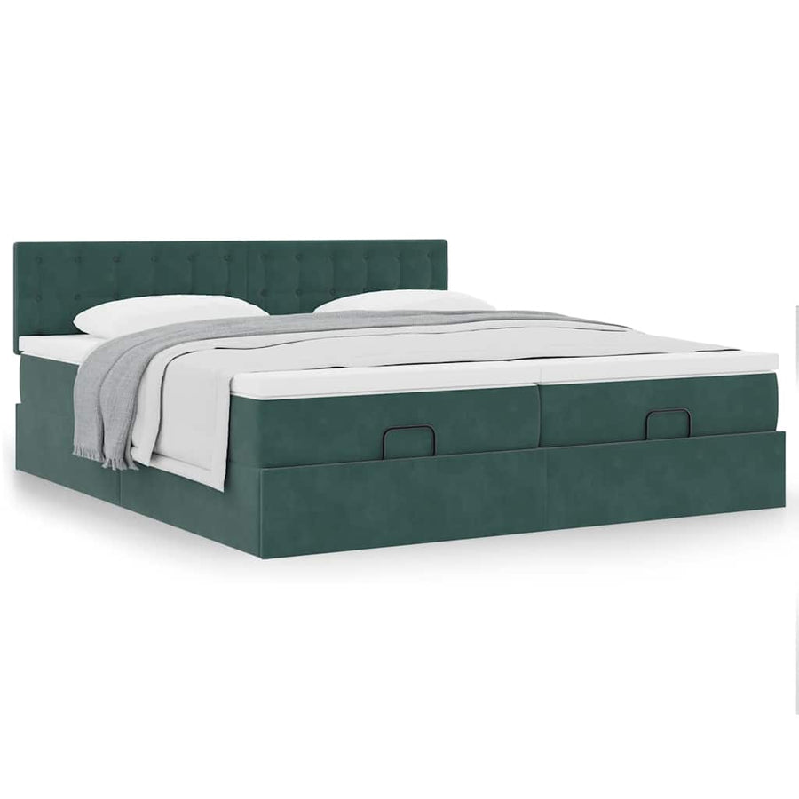 Ottoman bed met matrassen 180x200cm fluweel donkergroen