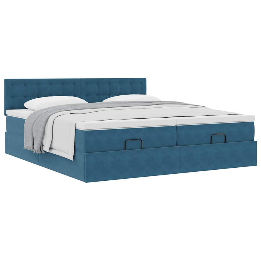 Ottoman bed met matrassen 180x200cm fluweel donkerblauw