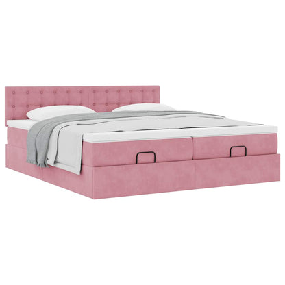 Ottoman bed met matrassen 180x200cm fluweel roze