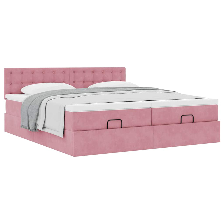 Ottoman bed met matrassen 180x200cm fluweel roze