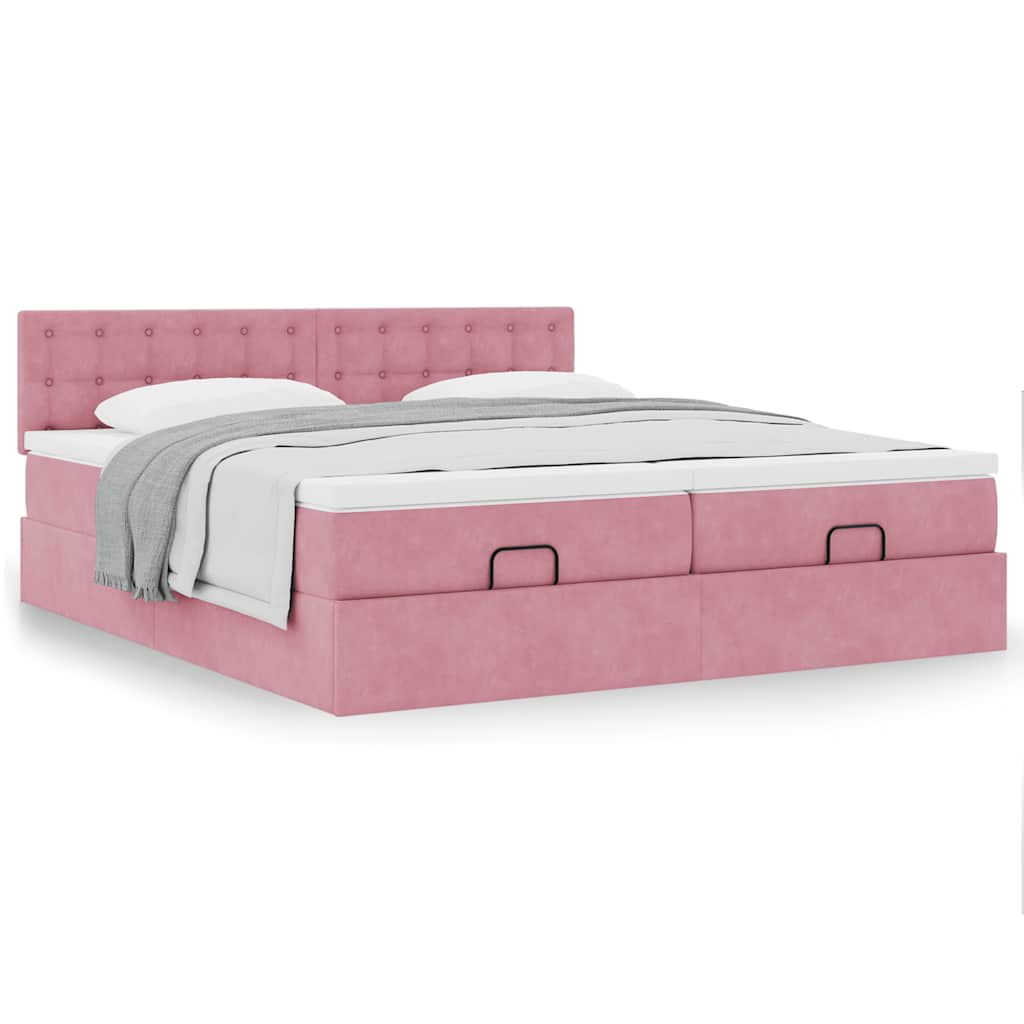 Ottoman bed met matrassen 180x200cm fluweel roze