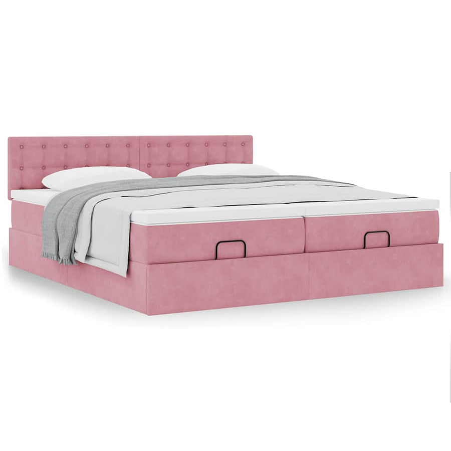 Ottoman bed met matrassen 180x200cm fluweel roze