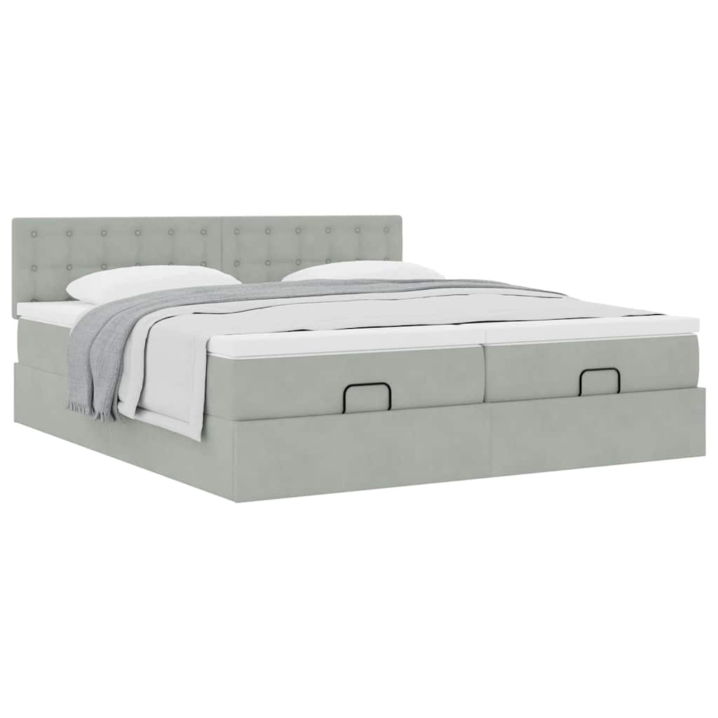 Ottoman bed met matrassen 200x200cm fluweel lichtgrijs