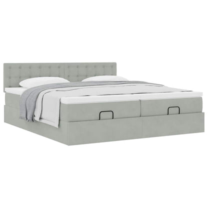 Ottoman bed met matrassen 200x200cm fluweel lichtgrijs