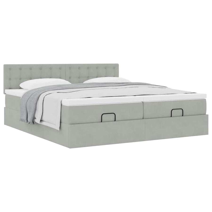 Ottoman bed met matrassen 200x200cm fluweel lichtgrijs