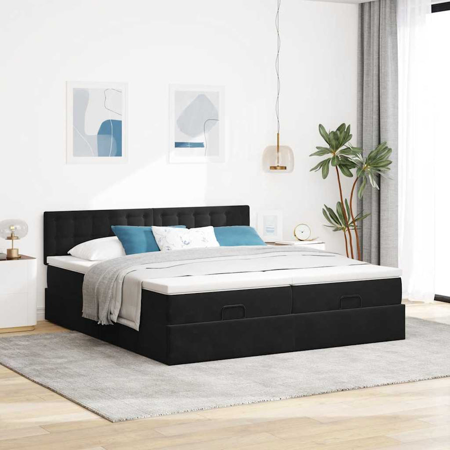 Ottoman bed met matrassen 200x200cm fluweel zwart