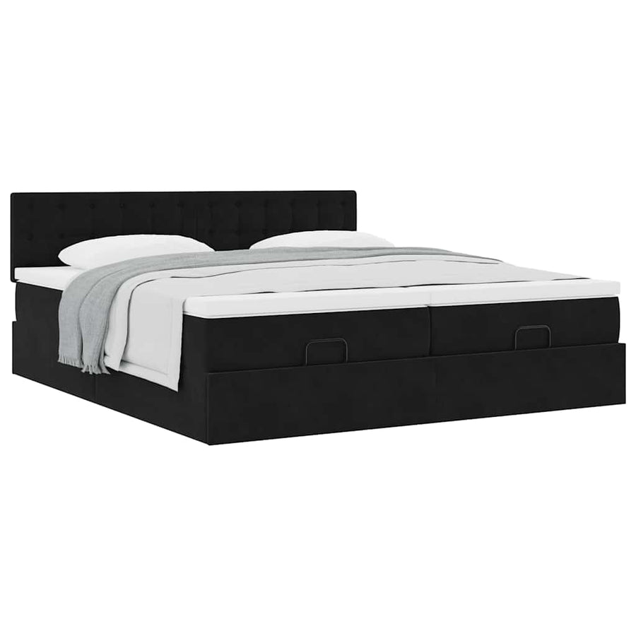 Ottoman bed met matrassen 200x200cm fluweel zwart