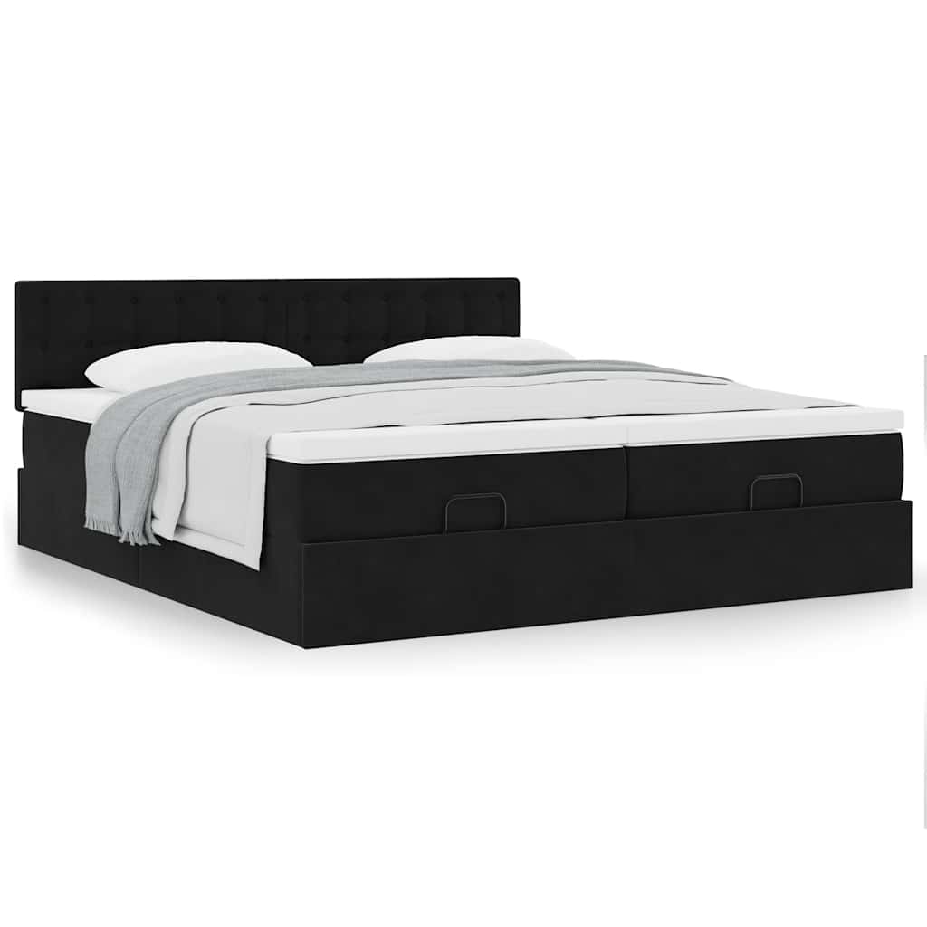 Ottoman bed met matrassen 200x200cm fluweel zwart