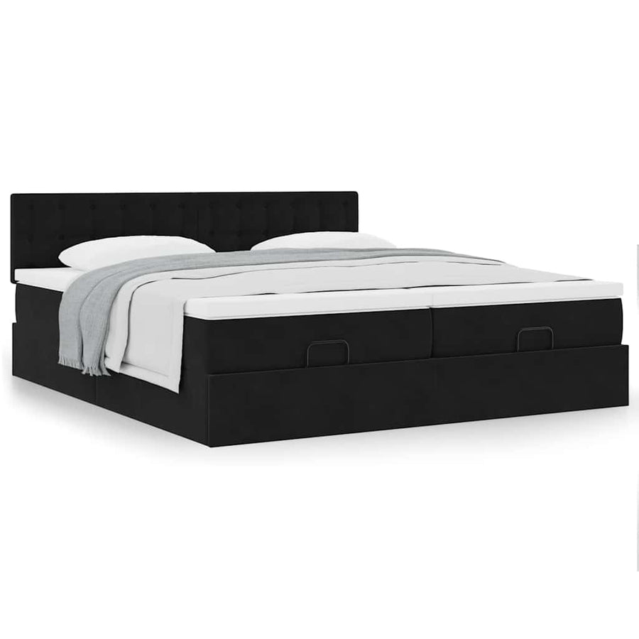 Ottoman bed met matrassen 200x200cm fluweel zwart