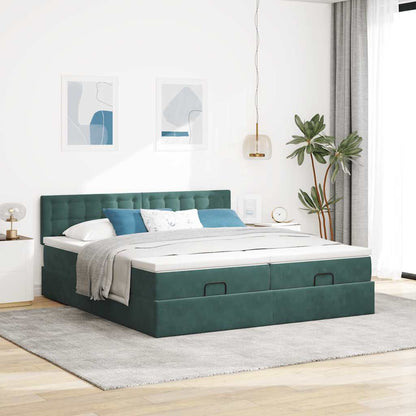 Ottoman bed met matrassen 200x200cm fluweel donkergroen