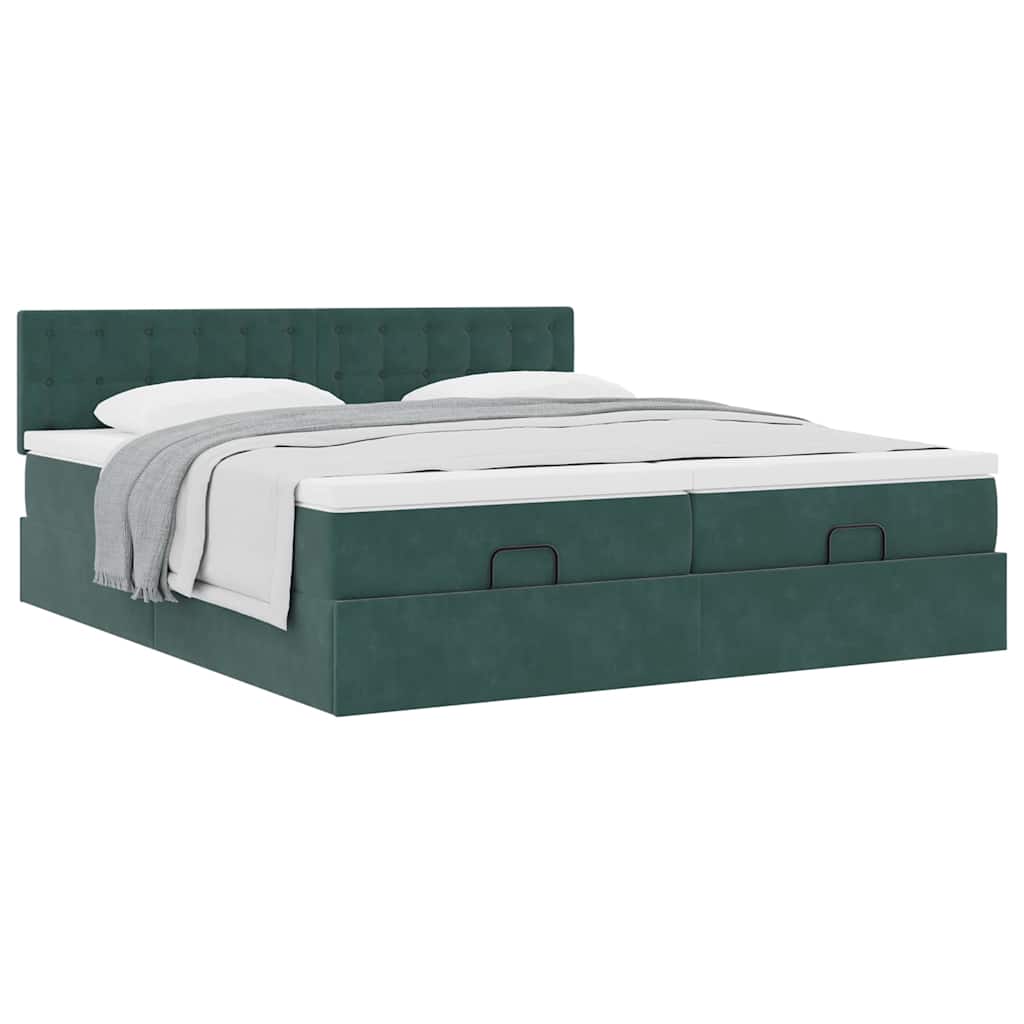 Ottoman bed met matrassen 200x200cm fluweel donkergroen