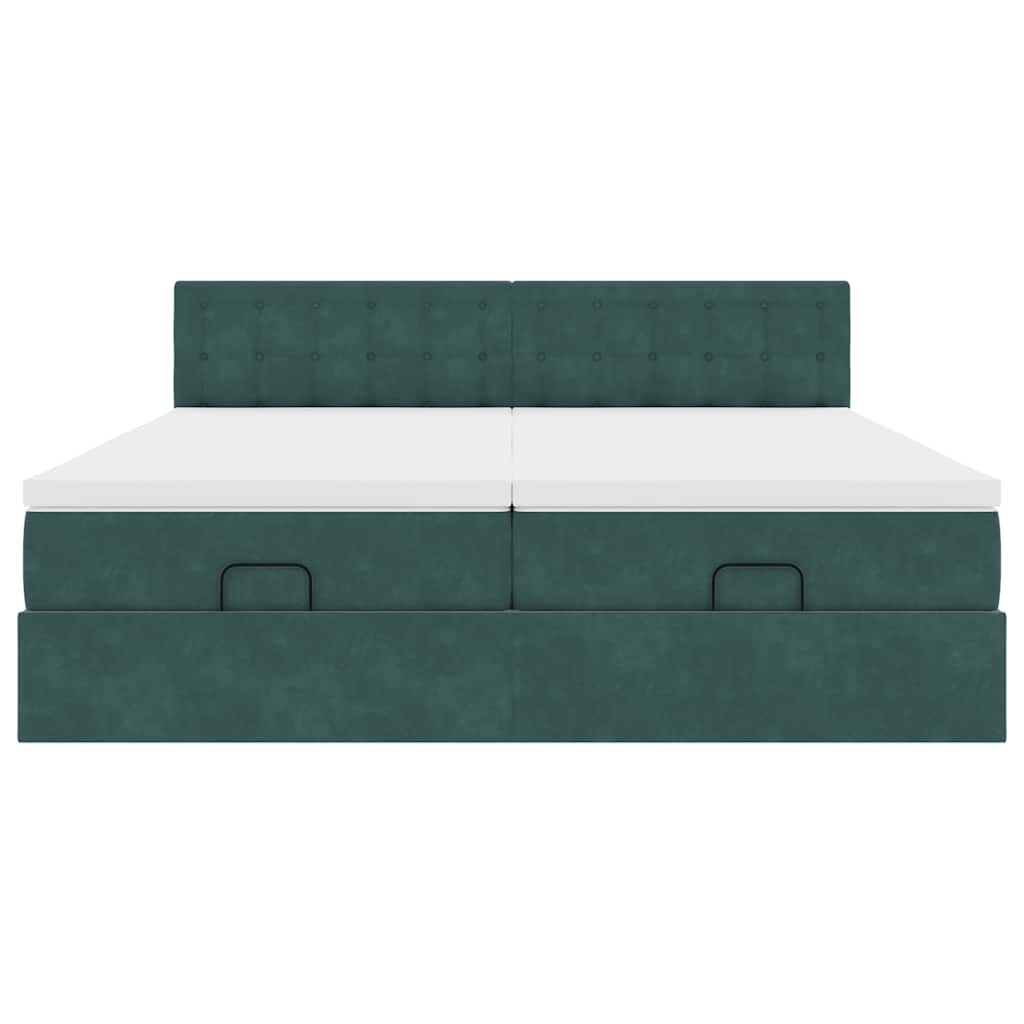 Ottoman bed met matrassen 200x200cm fluweel donkergroen