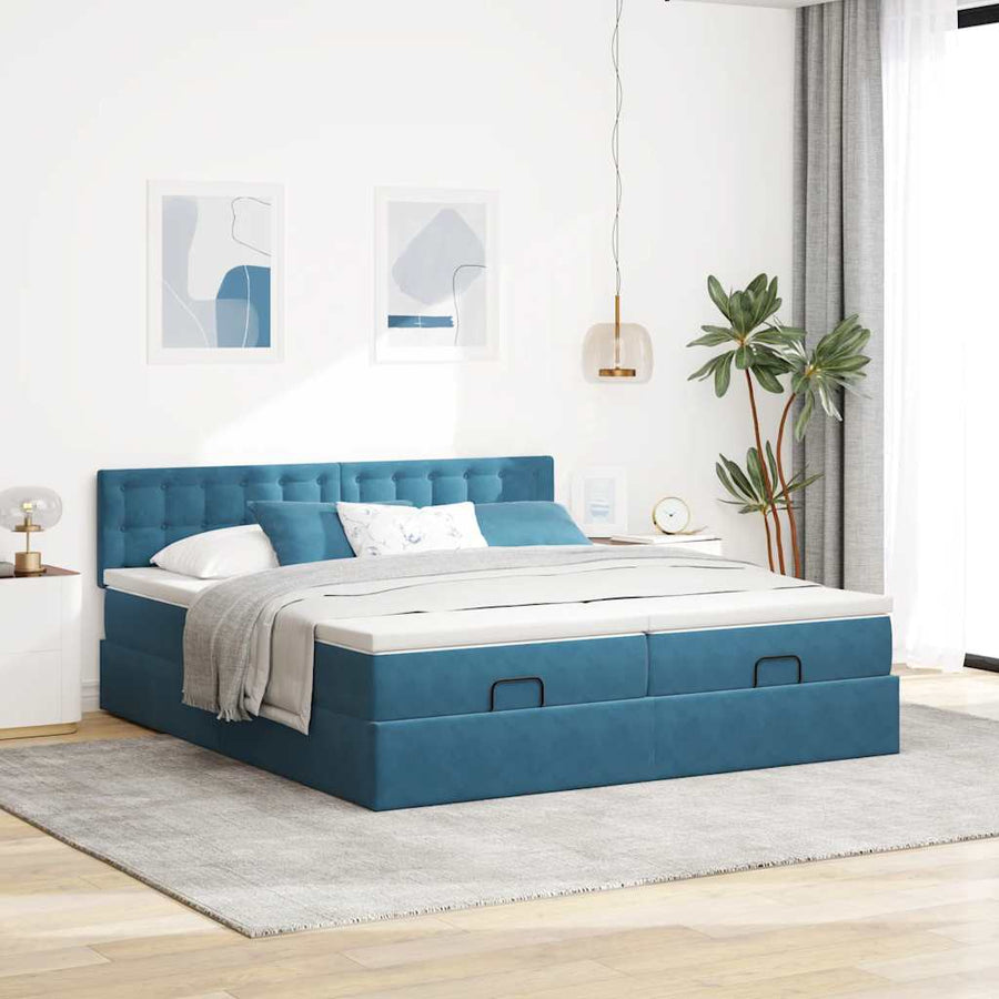 Ottoman bed met matrassen 200x200cm fluweel donkerblauw
