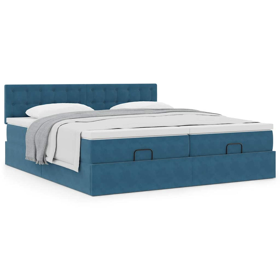 Ottoman bed met matrassen 200x200cm fluweel donkerblauw