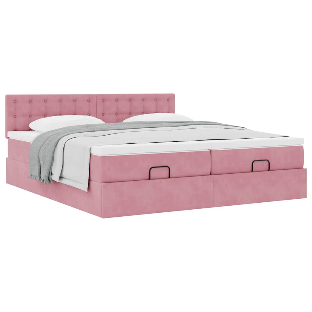 Ottoman bed met matrassen 200x200cm fluweel roze