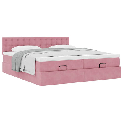 Ottoman bed met matrassen 200x200cm fluweel roze