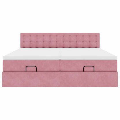 Ottoman bed met matrassen 200x200cm fluweel roze