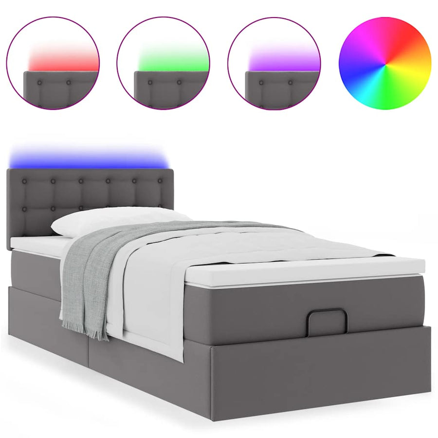 Ottoman bed met matrassen en LED's 80x200 cm kunstleer grijs