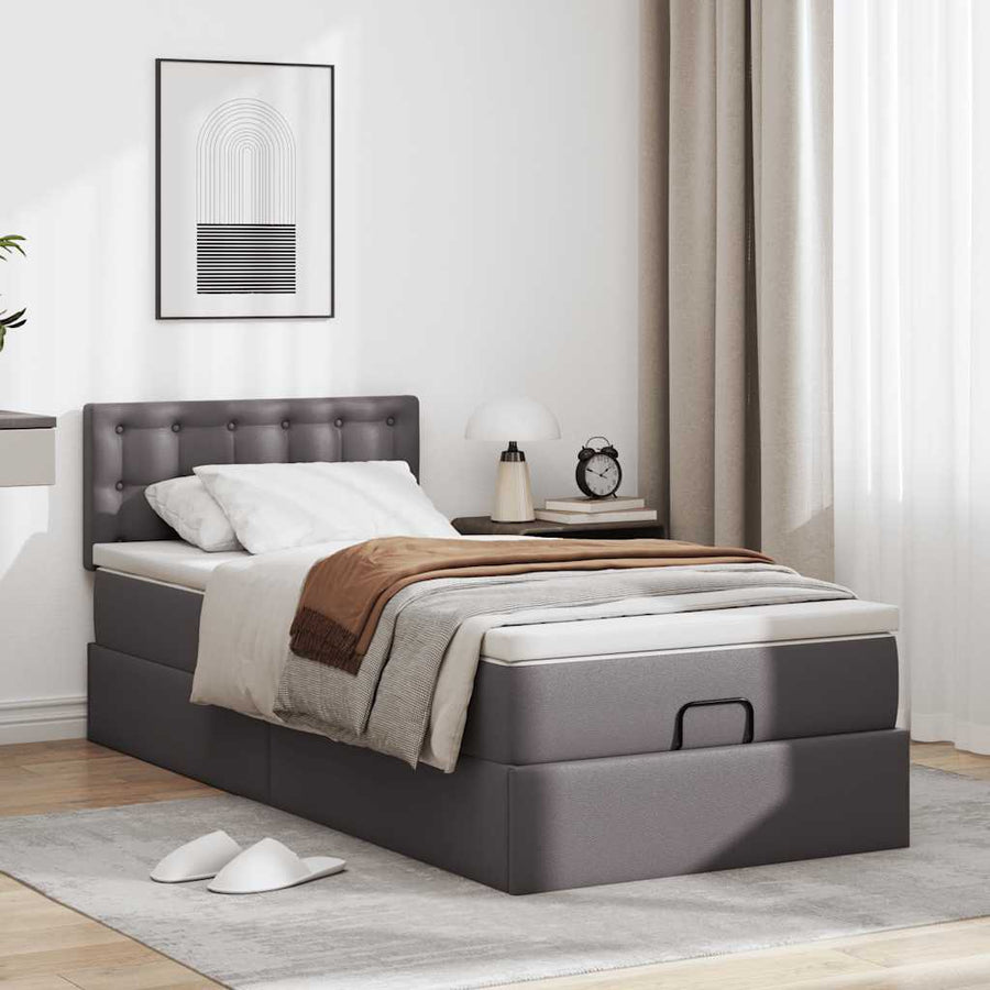 Ottoman bed met matrassen en LED's 80x200 cm kunstleer grijs