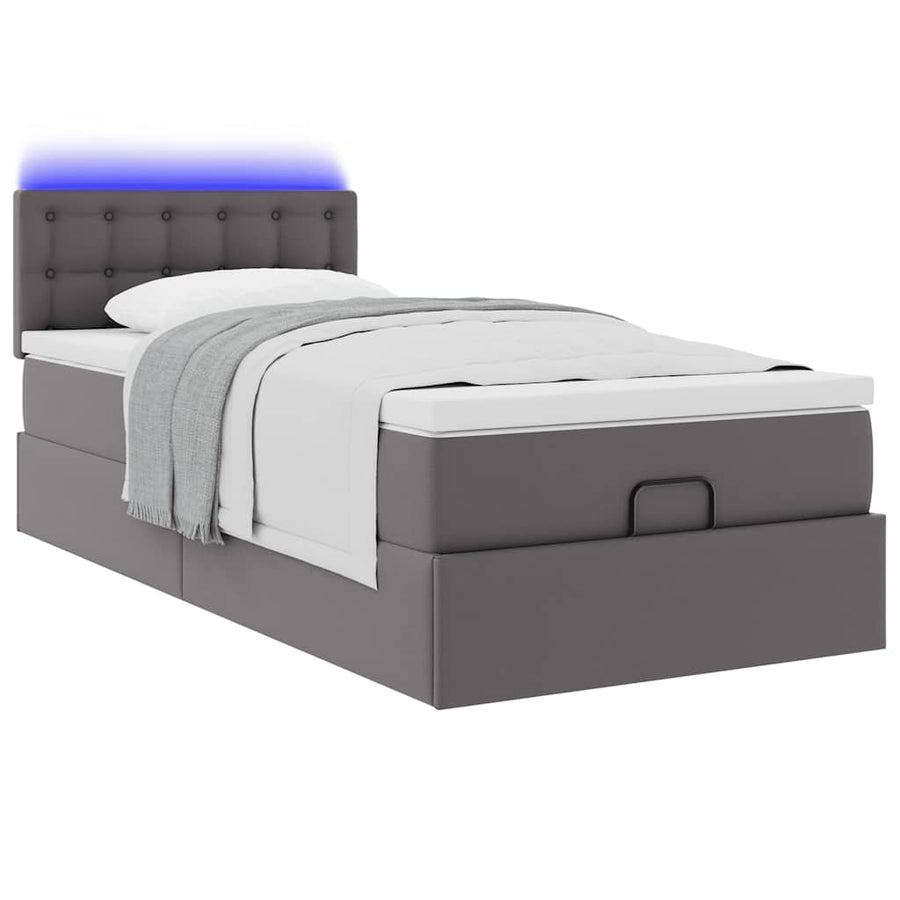 Ottoman bed met matrassen en LED's 80x200 cm kunstleer grijs
