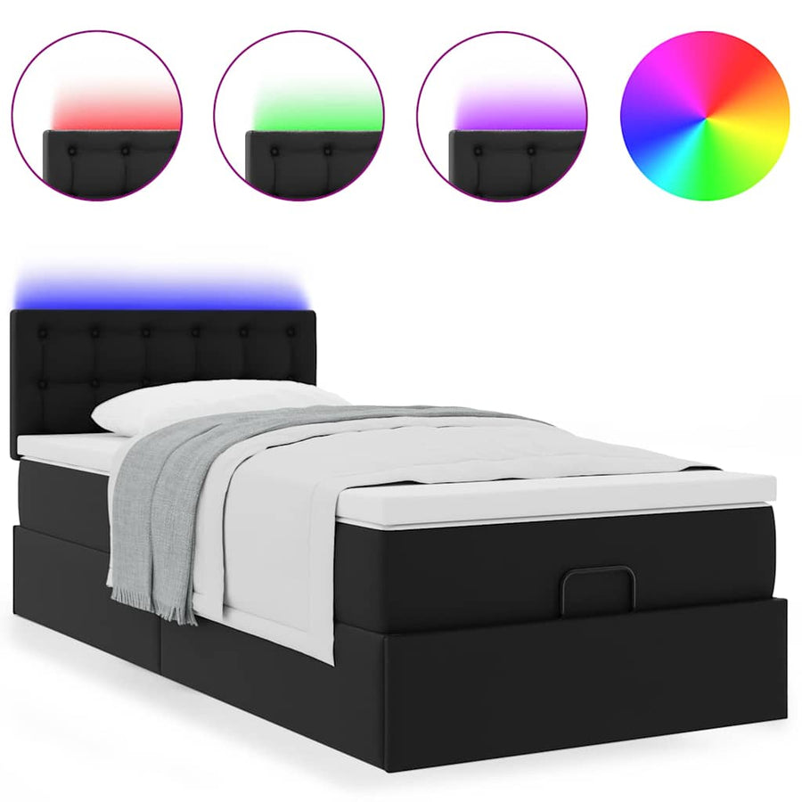 Ottoman bed met matrassen en LED's 90x190 cm kunstleer zwart