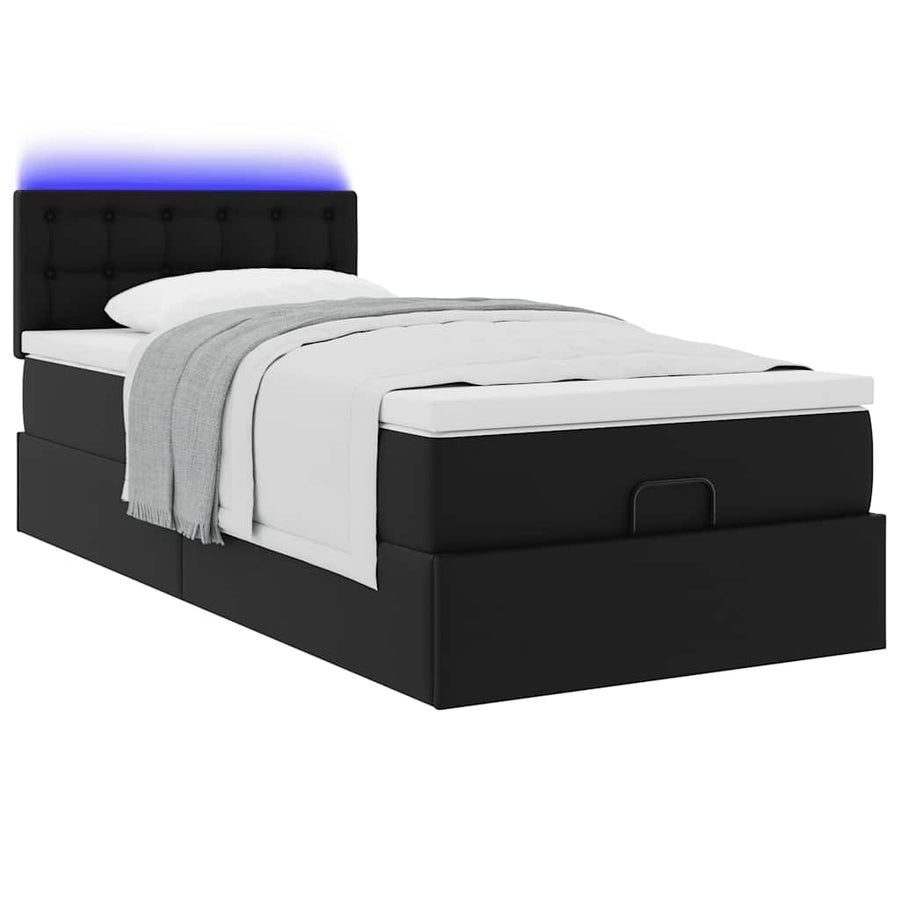 Ottoman bed met matrassen en LED's 90x190 cm kunstleer zwart