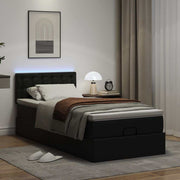 Ottoman bed with mattresses and LEDs 90x190 cm artificial leather black