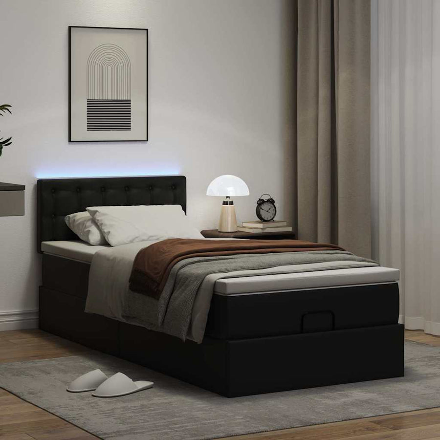 Ottoman bed met matrassen en LED's 90x190 cm kunstleer zwart