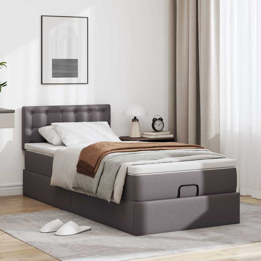 Ottoman bed met matrassen en LED's 90x190cm kunstleer grijs