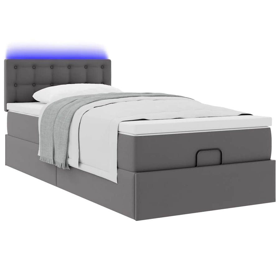 Ottoman bed met matrassen en LED's 90x190cm kunstleer grijs