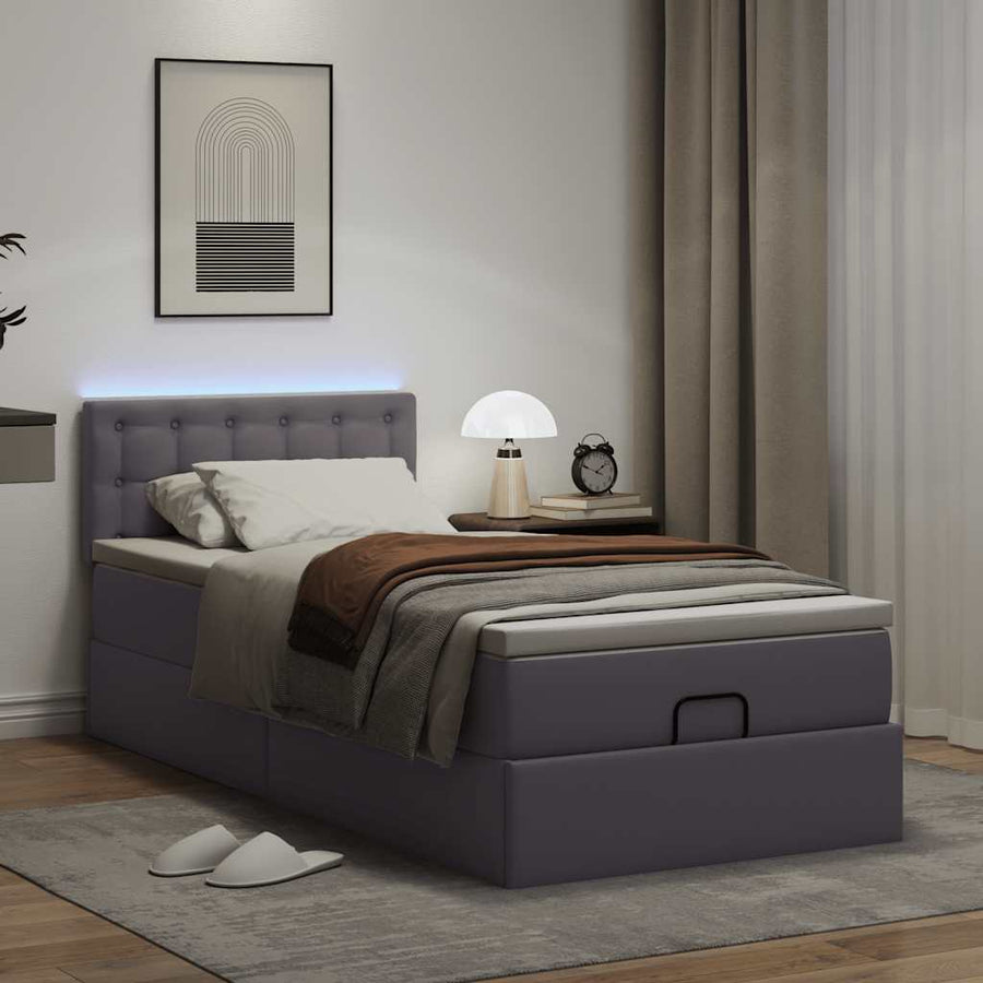 Ottoman bed met matrassen en LED's 90x190cm kunstleer grijs
