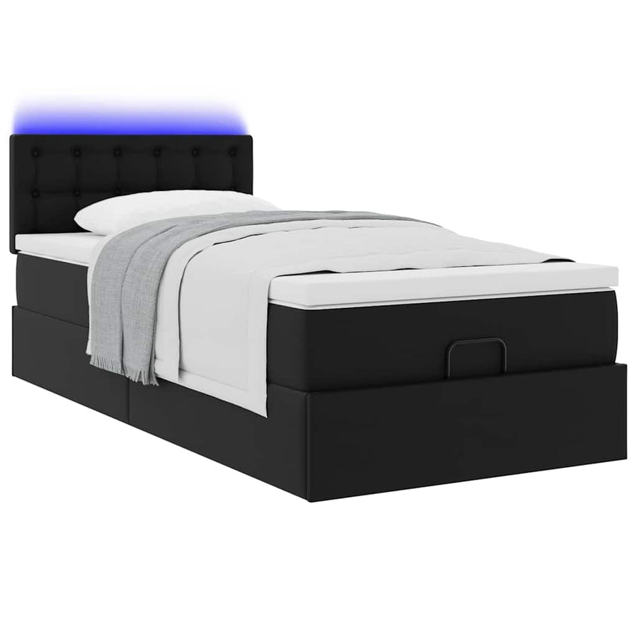 Ottoman bed met matrassen en LED's 90x200cm kunstleer zwart