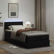 Ottoman bed with mattresses and LEDs 100x200cm artificial leather black